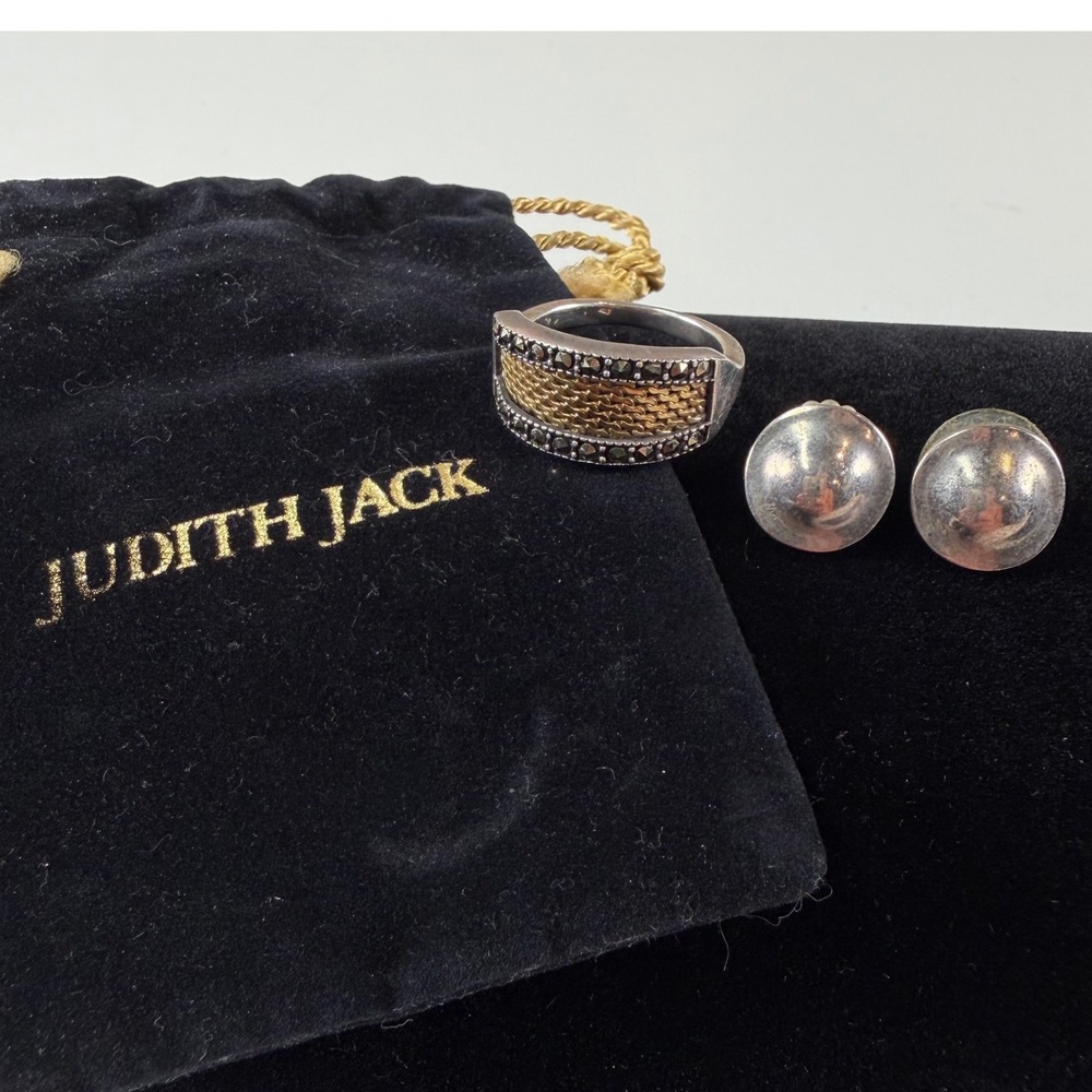 Judith Jack Sterling Silver 925 Marcasite Ring & Stud Earrings Jewelry Vintage